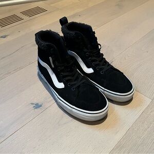 Vans (Sherpa-lined) Black and White High-Top Sneakers